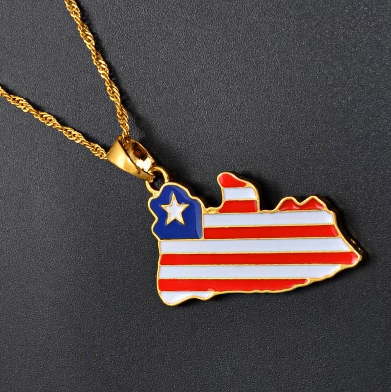 Liberia flag map necklace