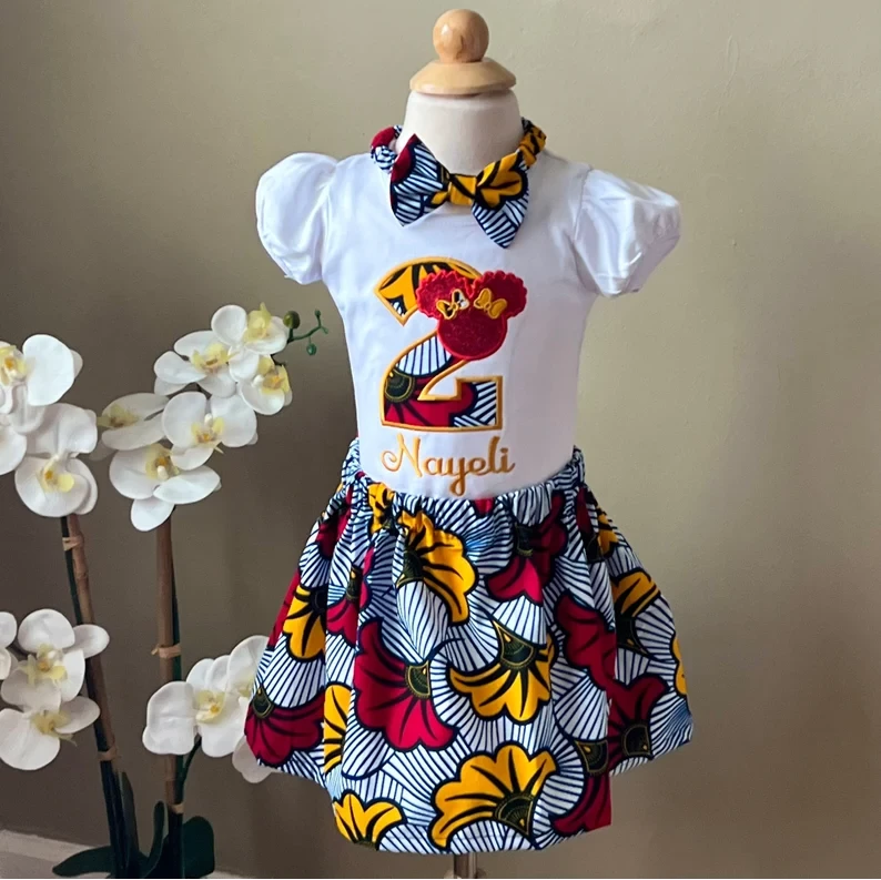 Afro puff Birthday Outfit, African print girl birthday outfit, kente girl outfit
