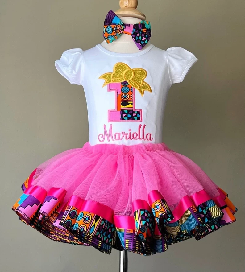 African Print girl outfit, Birthday Tutu Outfit, Number bow birthday outfit, Ank