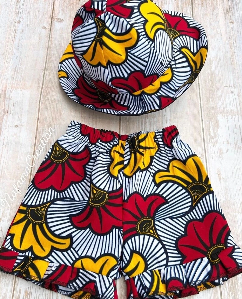 Ankara Kids sun hat, African print hat, Ankara hat, African print ruffles shorts